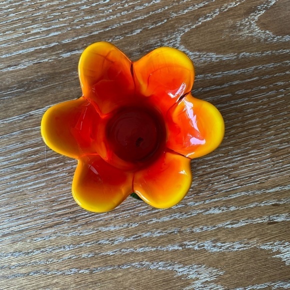 Hand Blown Art Glass Red/ Orange/Yellow Flowers Tulip Votive Candle Holder VTG - Picture 3 of 6